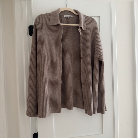 Reformation Taupe Ribbed Button-Down Knit Shirt - Picture 2 of 5